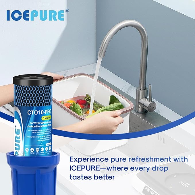 ICEPURE 1 Micron 10" x 2.5" Whole House PFOA/PFOS Carbon Water Filter Cartridge Replacement for DuPont WFPFC8002, WFPFC9001, SCWH-5, WHCF-WHWC, FXWTC, CBC-10, RO Unit, Pack of 4