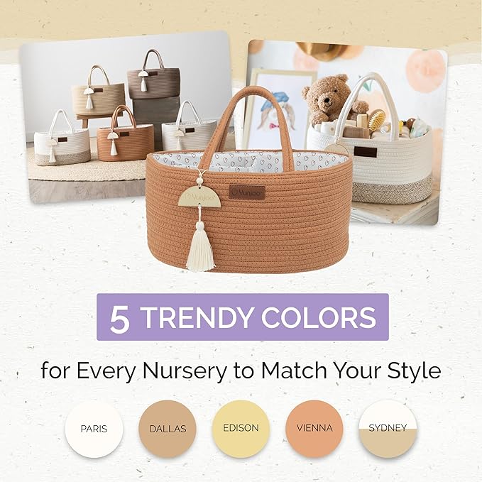 Baby Diaper Caddy Organizer, Portable Nursery Storage Basket with Sturdy Handle Diaper Caddy Basket, Car Caddy for Diapers and Baby Wipes, Newborn Essentials