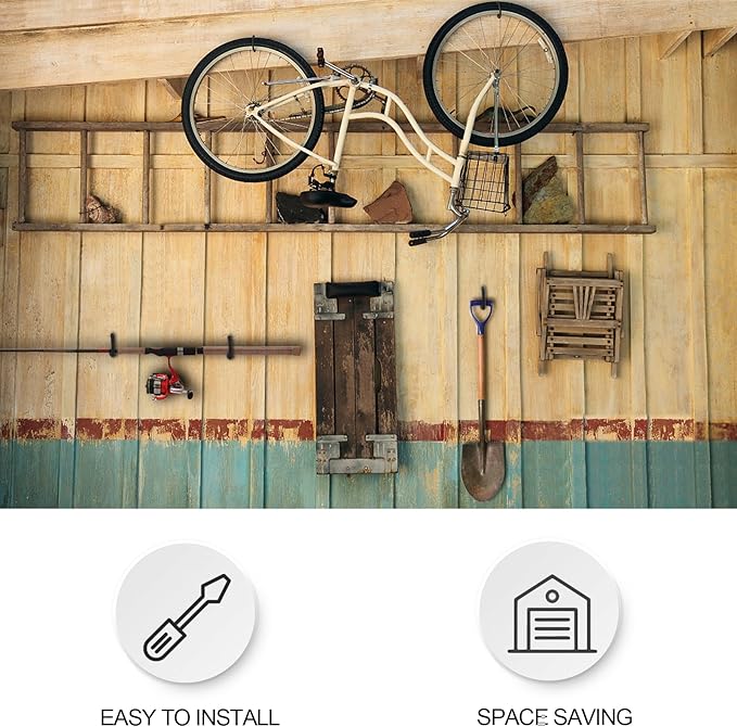 KURUI 9 in Mountain Bike Hooks for Garage Ceiling, Heavy Duty Bicycle Hangers for Hanging, Large Screw Hooks for Garage Ceiling Wall, No Drill Ceiling Hooks for Hanging Outdoor String Lights Plants