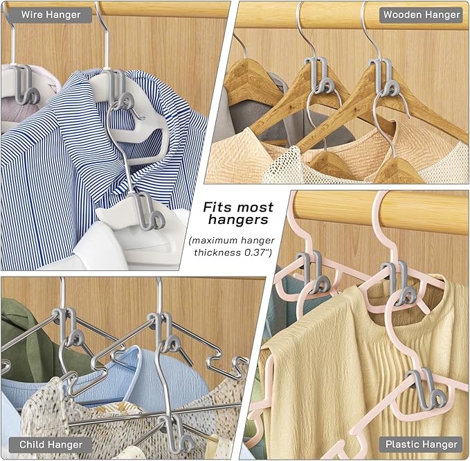 Tinfol Hanger Connector Hooks, 50pc Gray Space Saving Hooks for Closet Organizers,Heavy Duty Clothes Hanger Extender Clips for Hangers