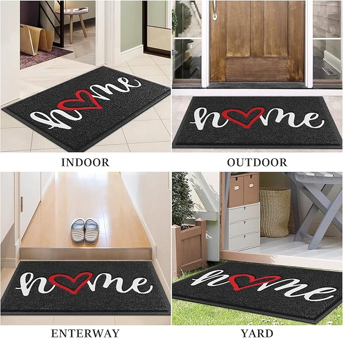 Door Mat, Welcome Mat Low Profile Floor Mat Front Doormat Indoor and Outdoor Doormat Non Slip Rugs for Entryway, Patio, High Traffic Areas (30"x17.5", Black-Home)