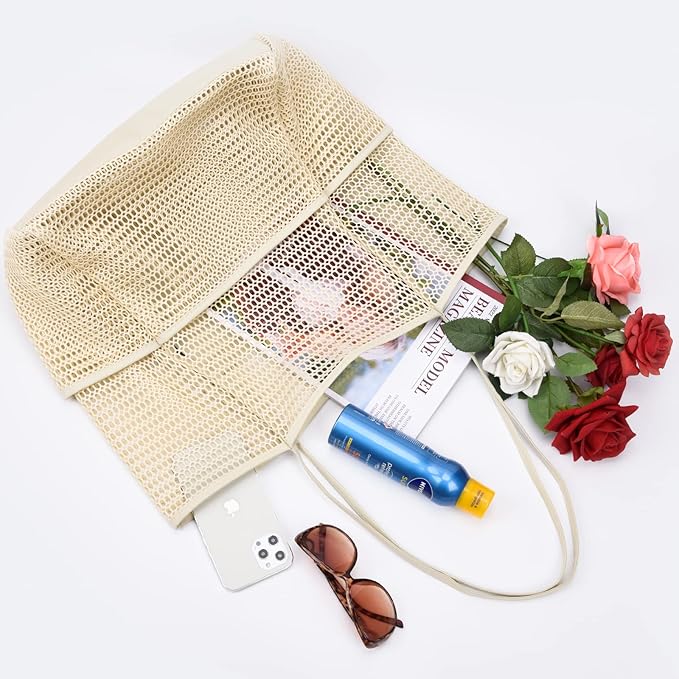 Tainehs Beach Mesh Tote Bag for Women, Large Travel & Pool Bag, Lightweight Vacation Cruise Tote (Inside Out – Flip to Use)