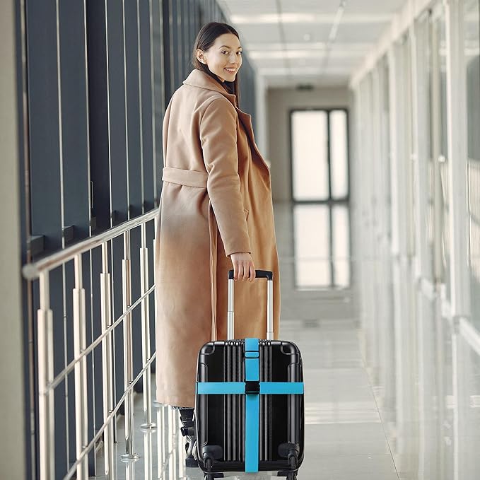 Luggage Straps for Suitcases TSA Approved Travel Belt 4 Pack by Chelmon (Sky Blue)