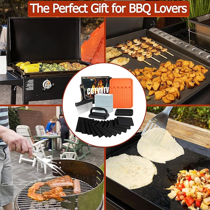 Upgraded Griddle Cleaning Kit for Blackstone 20 Pieces Flat Top Grill Accessories Cleaner Tool Set, with Griddle Scraper, Heat-Resistant Silicone Spatula Mat with Hanger, Grill Stone, Griddle Brush