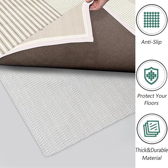 Non Slip Gripper Pad for Hardwood Floors, Area Rug Pads for Tile Floor, Under Carpet Anti Skid Mat, Keep Your Rug Safe in Place, Can be Cut to Any Size (White, 79x55inch)
