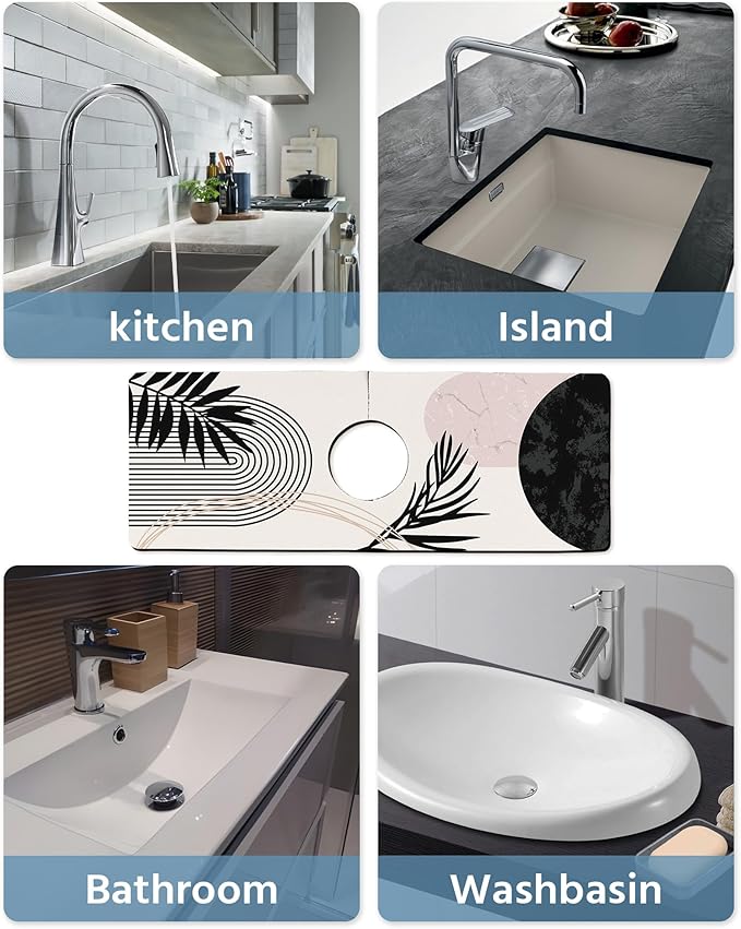 Patterned Sink Faucet Mat Kitchen Splash Guard Super Absorbent Drying Mat, Non-Slip Drain Pad for Kitchen Counter or Bathroom-24x5.5in