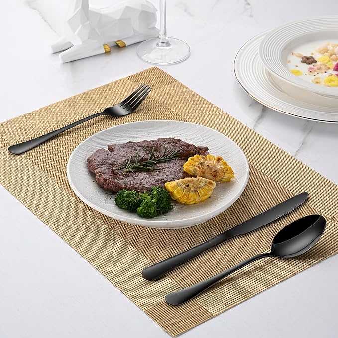 DEHOV 16-Piece 7.3 Inches Black Stainless Steel Dinner Spoons,Durable Soup Spoons,Black Table Spoon,Silverware Spoon