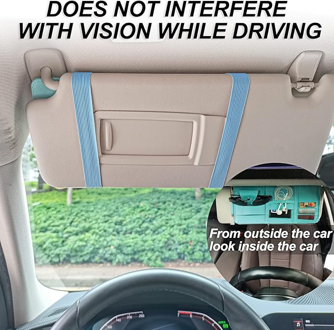 Keedolla Blue Car Sun Visor Organizer, Auto Car Sun Visor Gift Card Holder Storage Organizer Travel Document Holder with Zipper Pocket for Sedan, Trucks, SUV