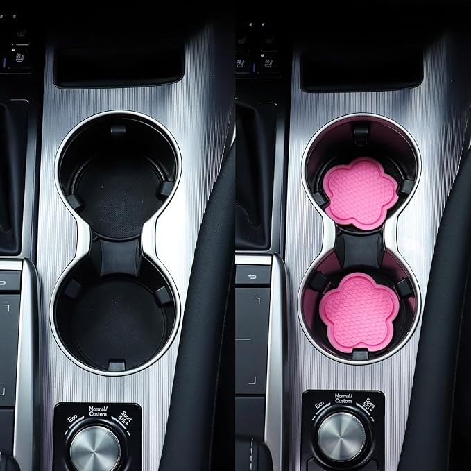 GaRhomxy Car Cup Holder Coaster, Universal Non-Slip Recessed Flower Shaped Cup Holders, Cute Car Accessories Interior for Women and Man Interior Sets 4 Pack (Pink)
