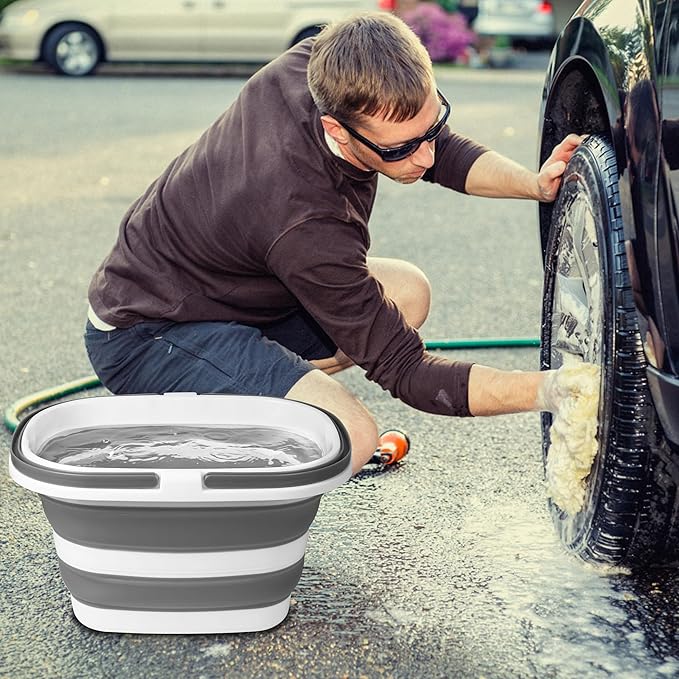 2 Pack Collapsible Mop Bucket, 16L(4.2 Gal) Plastic Bucket for House Cleaning, Car Washing, Silicone Cleaning Supplier Organizer, Portable Basket with Handle for Laundry Storage, RV Camping, Fishing