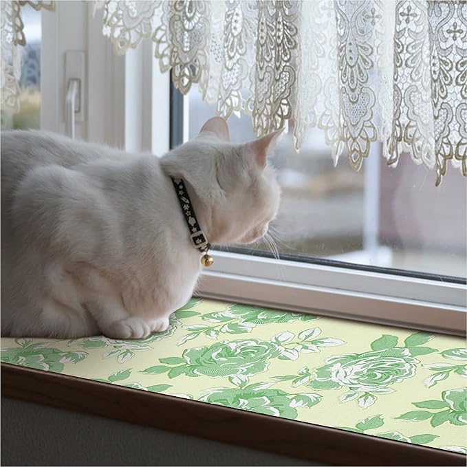 FIFTY FEET 12X120 Inch Shelf Liner for Kitchen Cabinets, PVC Drawer Liner for Dresser Non-Slip Bathroom, Non-Adhesive Cabinet Liner Washable (Green Flower)(5 Roll)