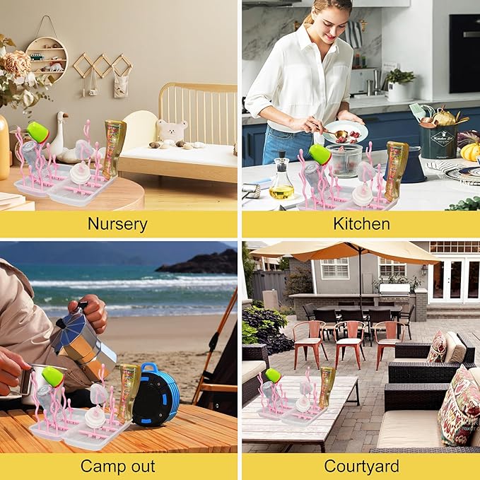 Travel Baby Bottle Drying Rack,Foldable Portable Bottle Drying Rack,Holds Up to 12 Baby Bottles,Suitable for Baby Travel,Indoor Kitchen,Living Room