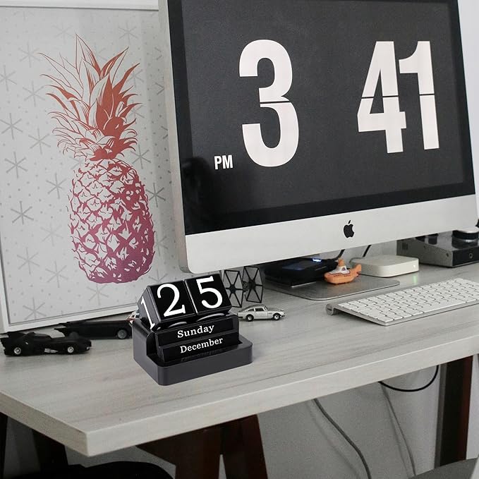 Wooden Block Calendar for Desk, Daily Desktop Perpetual Desk Calendar, Modern Farmhouse Aesthetic Desk Accessories for Home Office Decor, Teacher, Classroom, Reusable Yearly, Black