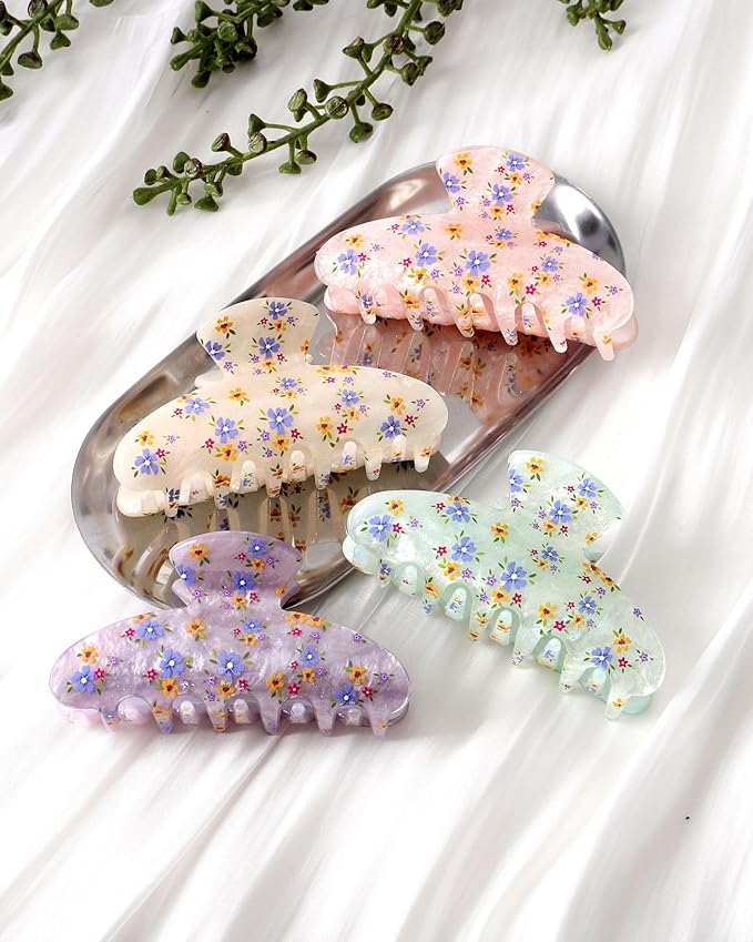 4Pcs Large Acrylic Clips - Big Non-Slip Banana Barrettes for Thick Hair, Strong Hold Jaw Clips for Women Girls