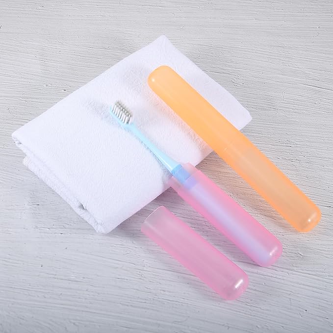 VOCOSTE 2 Pcs, Toothbrush Travel Case, Plastic, Lightweight Traveling Toothbrush Holders Case, for Travel Business, Pink Orange, 7.48"x1.06"