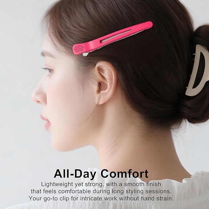 12 PCS Duckbill Hair Clips for Sectioning - 4.3” Professional Non-Slip Hair Clamps with Silicone Band, Gentle No-Mark Hold for Thick Hair, Styling & Coloring, Salon Hairdressing Accessories