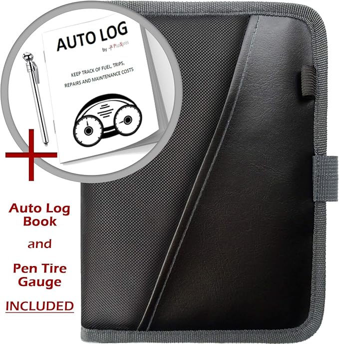 Glove Box Compartment Organizer - Car Document Holder - Owner Manual Case Pouch - Vehicle Storage Wallet for Registration & Insurance Card - Premium Auto Paperwork Holder - Log Book included - Gray