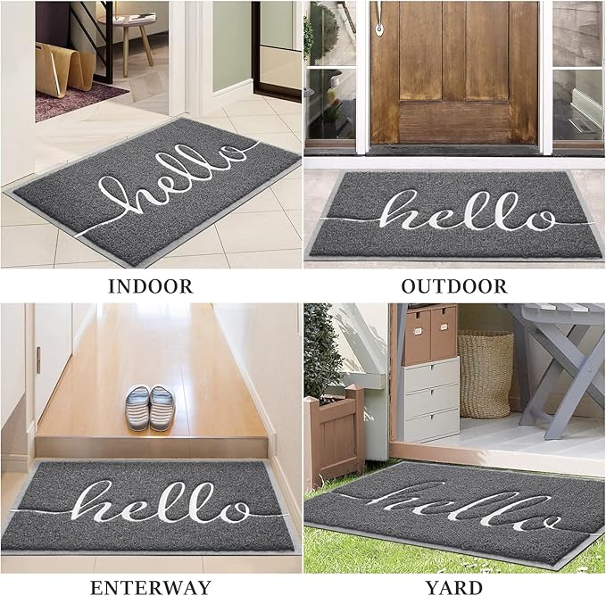 Door Mat (32"x20",Dark Grey), Welcome Mat Low Profile Front Doormat Non Slip Mats for Entryway, Patio, High Traffic Areas