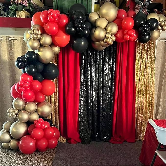 ADOINBY Red and Black Gold Balloon Arch Kit, 140Pcs Explosion Star Black and Red Metallic Gold Balloons 22 18 12 10 5 Inch Different Size Balloons for Birthday Casino Night Movie Night Decorations