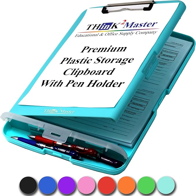 Think2Master Teal Plastic Storage Clipboard with Pencil Holder. | 25% Heavier & 25% Sturdier| Heavy Duty. Must Have for Nurses, Teachers & Classrooms.