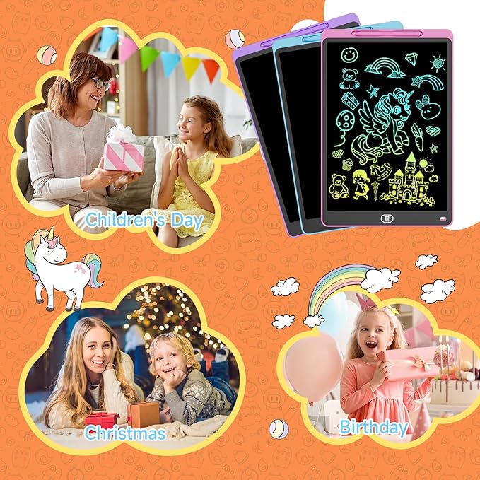 3 Pack 12 Inch LCD Writing Tablet, Colorful Drawing Tablet for Kids, Eye Care Doodle Board with Lock and Erase FUNC, Birthday Gifts Toys for 3-8 Years Old Boys(Blue, Pink, Purple)