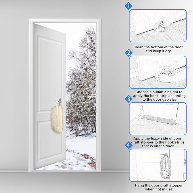 NABOWAN 38" Weighted Under Door Draft Stopper - Triangular Door Draft Blocker with Hook Loops for Easy Install, Saves Energy, Home Room Essentials