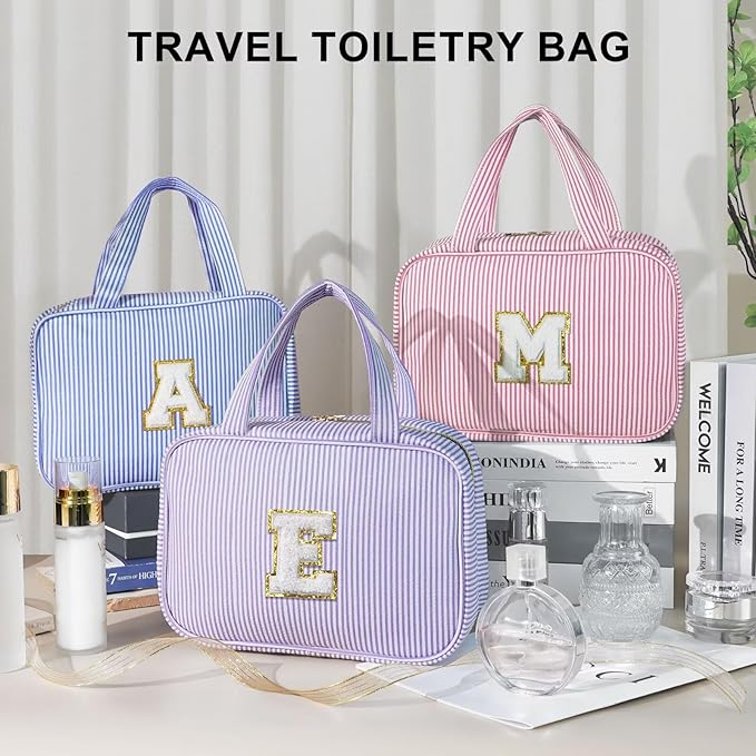 TOPEAST Christmas Gifts for Women Teen Girls Kids - Travel Hanging Toiletry Bag & Makeup Bag, Personalized Initial Toiletry Pouch, Birthday Gifts for Women Teen Girls, Cruise Essentials, Purple A