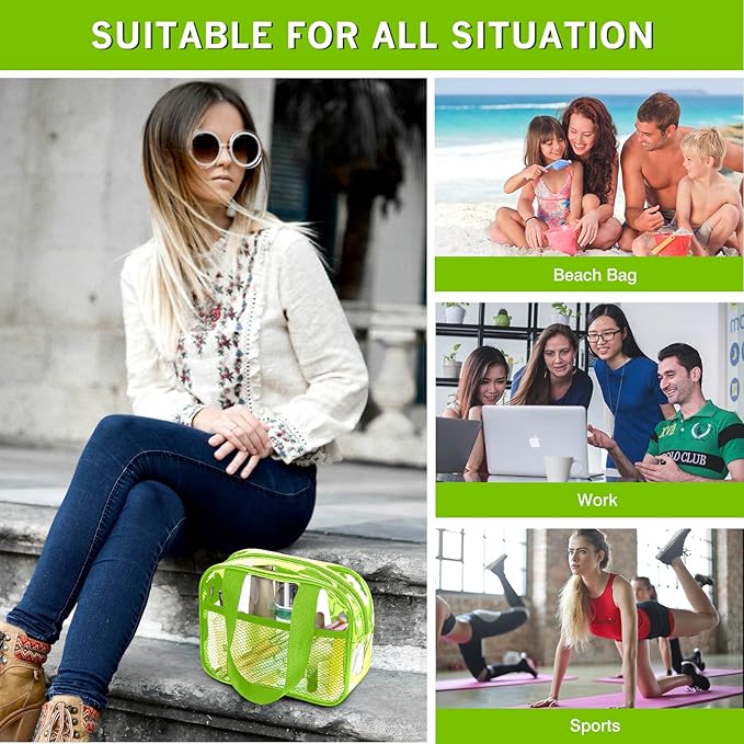 XEWEA Clear Travel Toiletry Bags, 3 Pack TSA Approved Transparent Makeup Bag for Men Women, Large Waterproof PVC Quart Organizer with Zipper for Toiletries Airline Essential,Toy Storage Pouch Green