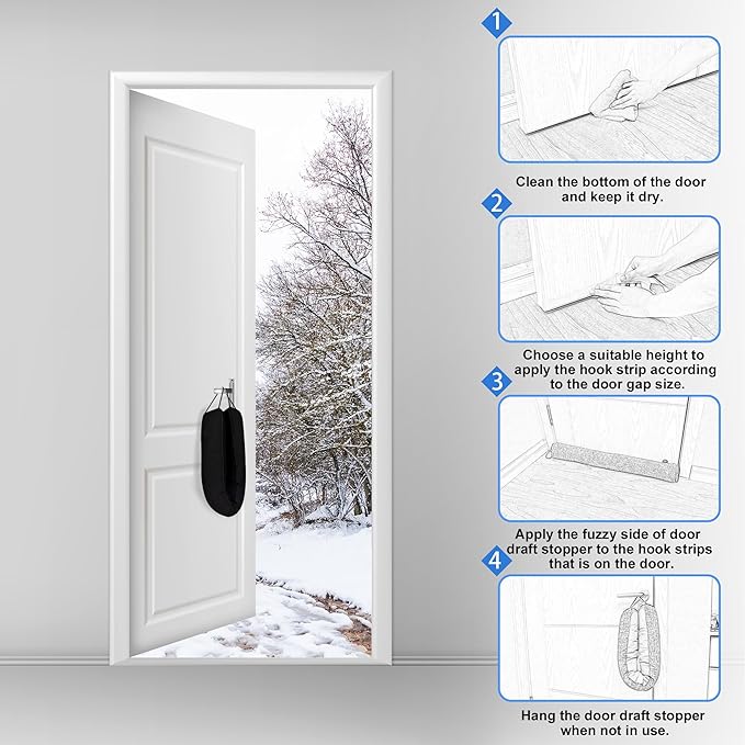 NABOWAN 30" Weighted Under Door Draft Stopper - Triangular Door Draft Blocker with Hook Loops for Easy Install, Save Energy, Home Room Essentials