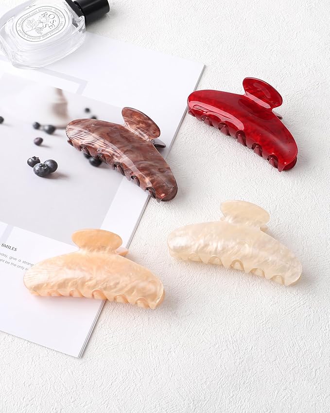 4Pcs Large Acrylic Hair Claw Clips - Strong Hold Thick Hair Banana Barrettes for Women Girls (Hair Clips, Banana