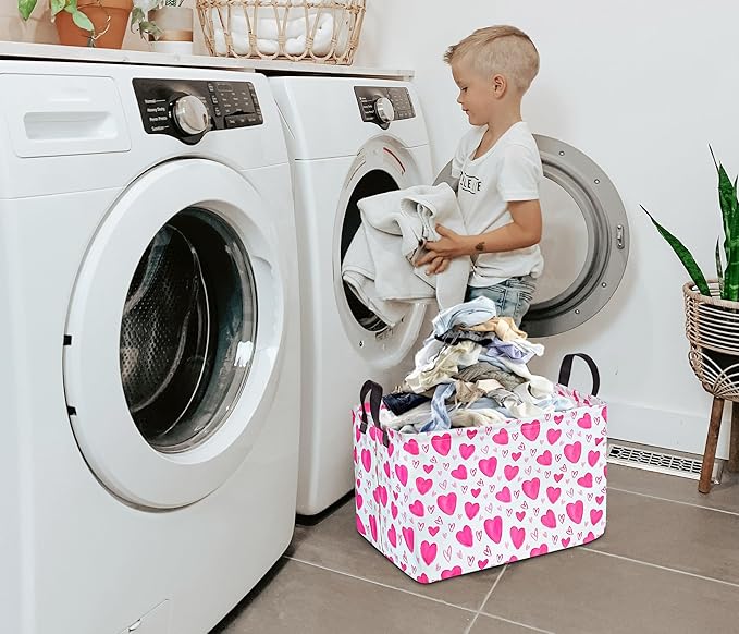 Rectangle Gift Storage Basket Home Shelf Storage Basket Organizer Box Clothes Laundry Hamper Nursery Basket Laundry Basket with Handles (Heart)