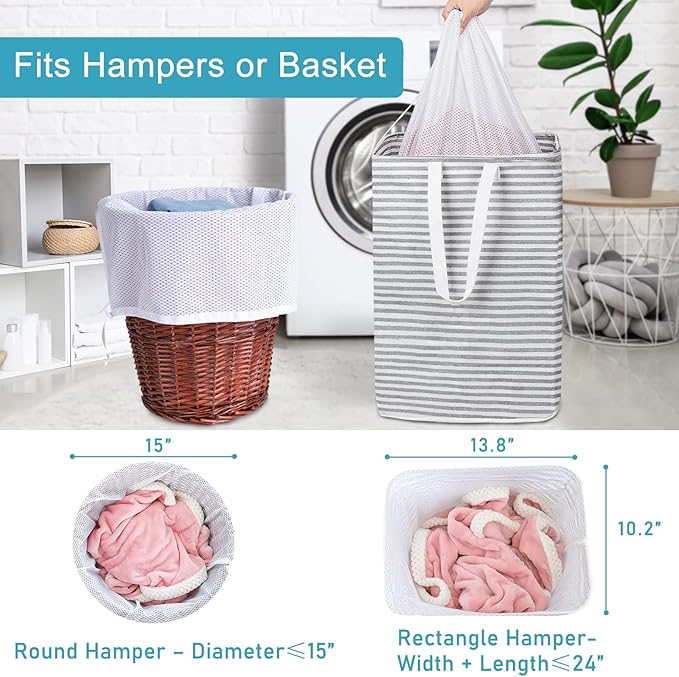 Polecasa Heavy Duty Diamond Mesh Laundry Bags 24x36" - Large Commercial Grade Laundry Bag with Drawstring & ID Tag for College Dorms, Travel, Sports Equipment – White