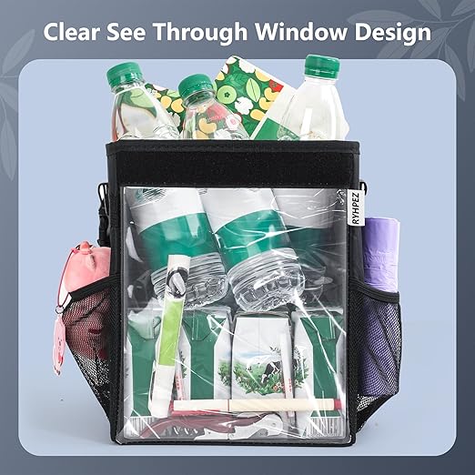 Ryhpez Car Trash Can with Clear Window, Multipurpose Car Organizer Storage for Baby Travel Essentials, Leakproof Car Garbage Bin with Removable Liner for Backseat Console (2.1Gallon/8L)