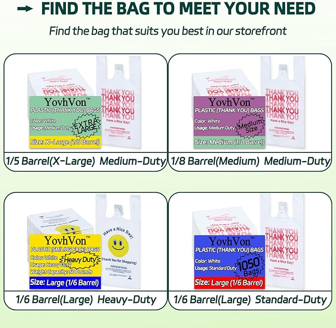 2000 Count Plastic Bags with Handles, T-Shirt bags, Thank You bags, Grocery bag, Shopping bag, |for Store, Supermarket, Retail, Carry, Pack|, White, 1/6 Barrel, Large Size 11"x6"x21"