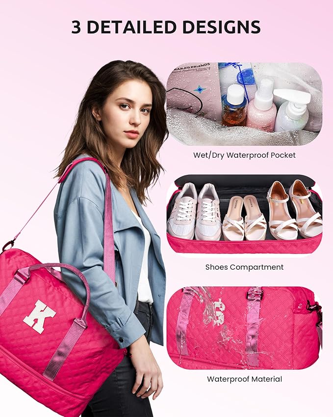 Gifts for Teen Girls 16-18, Birthday Gift-Initial Travel Bag with Shoe Compartment, Personalized Weekender Bag, Monogram Overnight Bag for Women, Letter Travel Bag with Makeup Bag (Letter N)