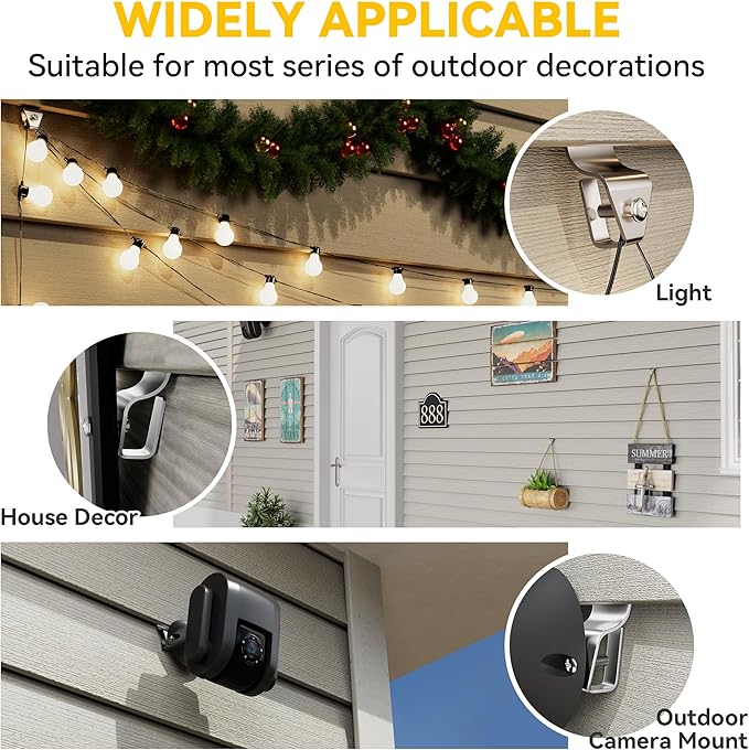 Cozcty Siding Hooks, 12 Pack Vinyl Siding Clips Hangers for Hanging Outdoors, Hold Up to 12 lbs, Aluminum No-Hole Outdoor Wreath Hooks, Reusable Hanger Mount to Hang Holiday Decorations