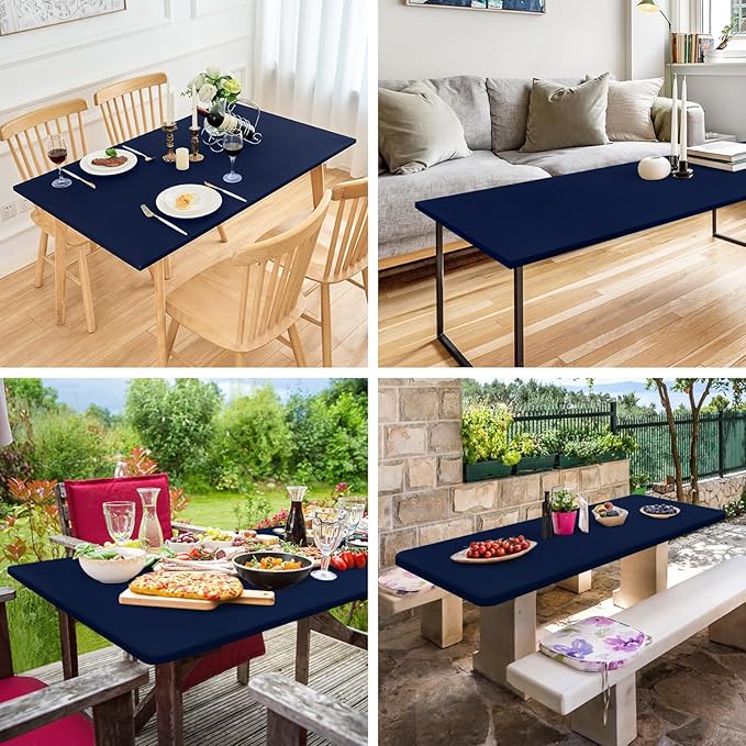 NEWISHER Fitted Rectangle Tablecloth 36 x 48 Inch Elastic Spandex Polyester Table Cover Navy Washable for Dining Picnic Camping Indoor and Outdoor