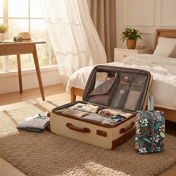 BeeGreen 200D Colorful Shoe Bags 6 Pack for Travel with Handle as Packing Organizers for Suitcase and Luggage | Portable Polyester Storage Accessories for Vacations, Essential Gifts for Women and Men