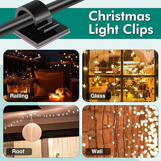 Namalu 240 Pcs Cable Clips Outdoor Wire Clip Adhesive Cable Hook Cord Organizer Holder R Shape Christmas Light Clip for Desk Wall Cable Management String Lights Fairy Light Decoration(Black, Medium)