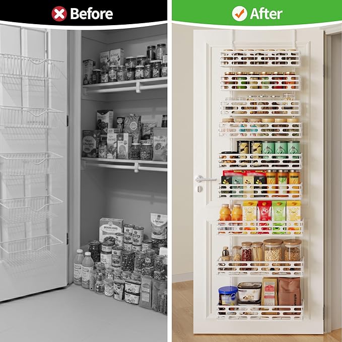 Over the Door Pantry Organizer, Over The Door Pantry Organizer Rack and Storage, 9 Tier Metal Hanging Spice Rack Shelves Door, Home & Kitchen Essentials, White