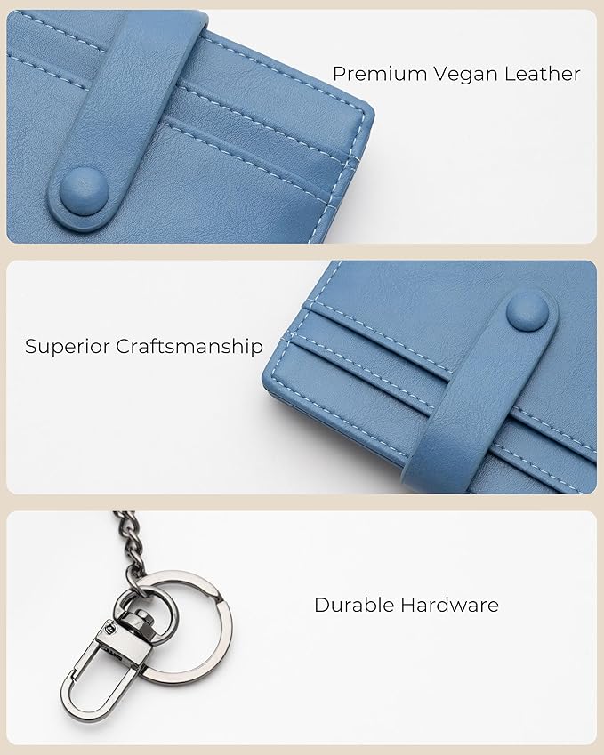 Alldaily Slim Keychain Wallet for Women, RFID Blocking Small Bifold Travel Credit Card Holder (Blue)