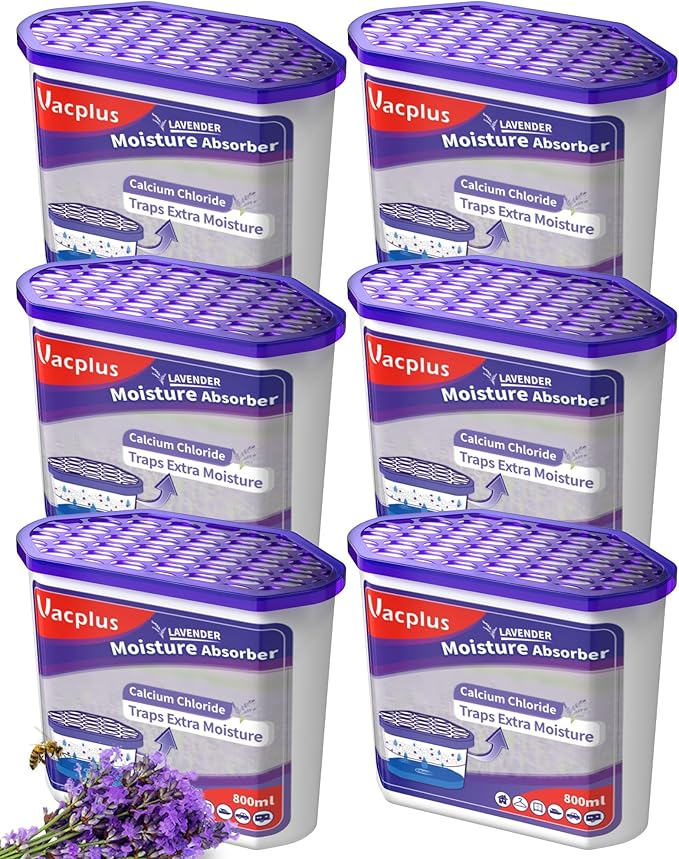 Vacplus Moisture Absorbers 6 Pack, Portable Humidity Absorber Boxes for Your Bathroom, Closet & Car, Dehumidifier with Lavender Fragrance, 16.0 Oz