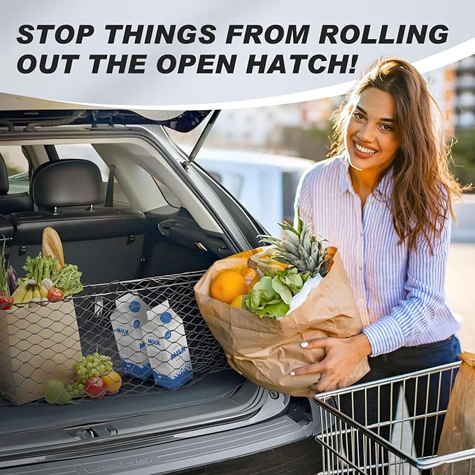 Karltys Envelope Style Cargo Net for 2018-2024 2025 2026 Chevy Traverse Accessories, Elastic Rear Trunk Mesh Cargo Net for Traverse Heavy Duty Nylon Mesh Storage Netting with Metal Hooks