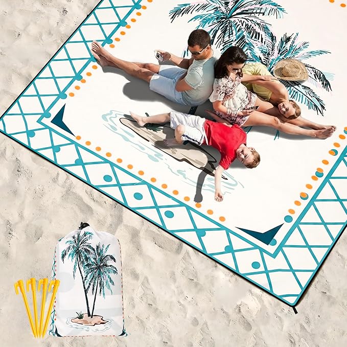 HIHOHO Beach Blanket Waterproof Sandproof Extra Large Beach Mat 79" X 83"/120"x108"for 1-8 Adults Quick Drying Durable Outdoor Picnic Mat for Beach Travel Camping Hiking