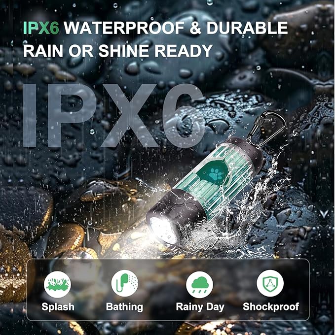 2-Pack Dog Poop Bag Holder with Flashlight 7-Color, USB-C Rechargeable doggie bag holder for leash, IPX6 Waterproof Anti-Slip Clip Pet Waste Bag Dispenser for Walking (60 Bags Included)