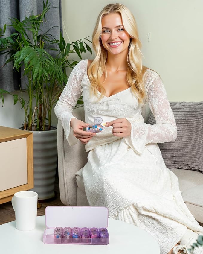 Daviky Weekly Pill Organizer 2 Times a Day, 7-Day AM PM Medicine Case, Travel-Friendly Pill Box for Fish Oils, Vitamins & Supplements