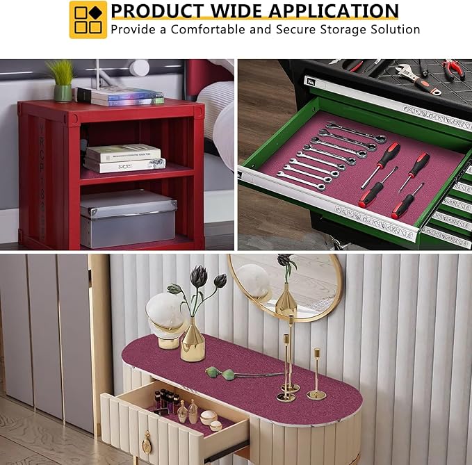 WochiTV Shelf Liner for Cabinets, Drawer Non Adhesive Non Slip Foam Mat for Kitchen, Pantry, Bathroom, Cupboard, Garage, Closet, Shelves, Drawer, Tool Box, Fuchsia 23.6 x 118 inches
