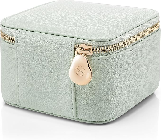 Vlando Jewelry Travel Case, Travel Jewelry Organizer with Clear Velvet Jewelry Bags Storage Zipper Pockets, Girls Women Gift Ideas for Wedding Party Thanksgiving Christmas-Light Green
