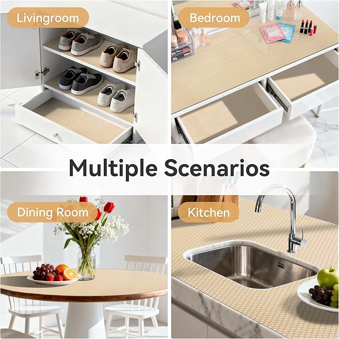 FIFTY FEET 18"x96" Non-Adhesive Shelf Liner for Kitchen Cabinets and Drawers, Washable Non-Slip PVC Cabinet Liner (Yellow Circle)(1 Roll)