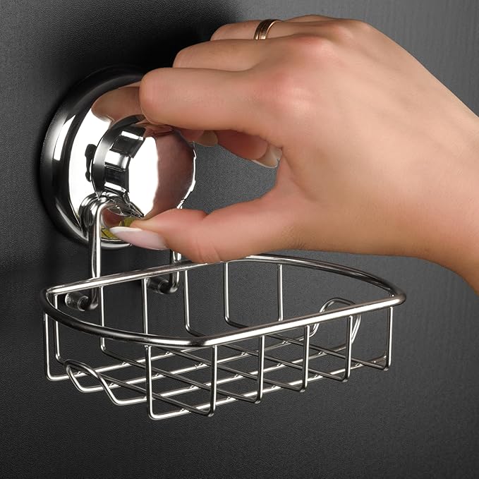 HASKO 2-Pack Suction Cup Soap Holder β Bar Soap Dish for Shower with Hooks for Bathroom β Optional Mounting with Adhesive Tape β Includes 2 Soap Savers β Polished Stainless Steel SS304